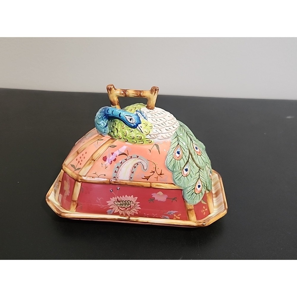 Tracey Porter The Peacock Butter Dish Artesian Road Rare Discontinued Excellent